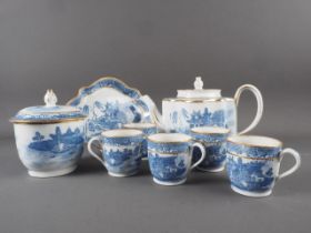 An 18th century Factory X blue and white transfer proto willow pattern part teaset