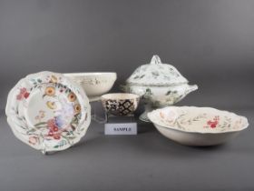 A Wedgwood "Embossed Queensware" bowl with relief vine leaf and grape decoration, 10" dia, seven