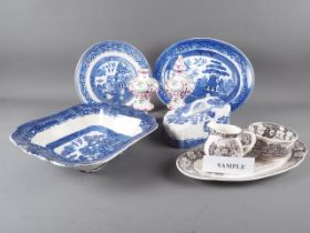 A collection of Willow pattern and other decorative china