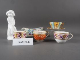 A Copeland Spode two-handled dish on stand with flower and decoration, 8" wide, a Foley china shaped