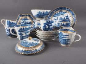 A 19th century Caughley blue and white proto willow pattern part teaset