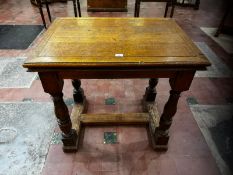 To match lots 30 & 31. A stout oak 19th century square shaped high table raised over turned