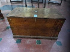 A fine 19th century oak lidded blanket chest originally having had twin locks (one now deficient)