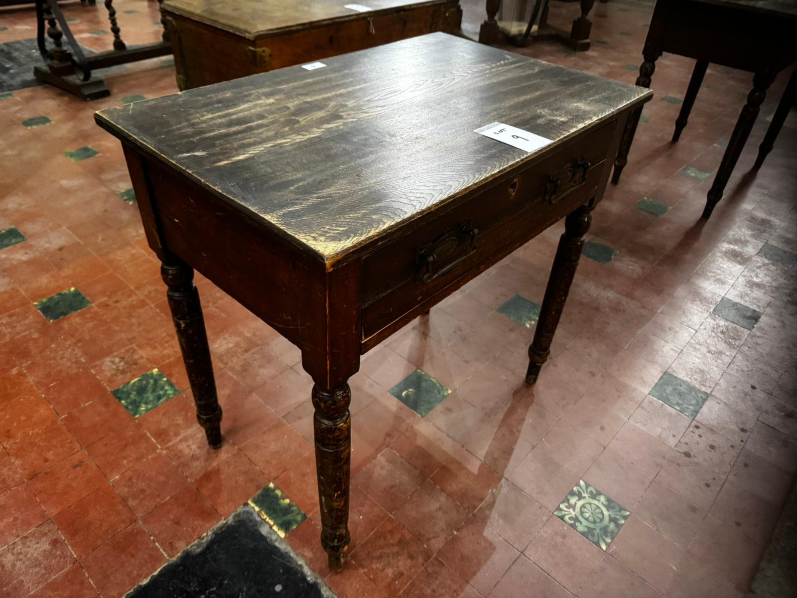 To match Lot 8. An Edwardian mahogany frieze table raised over ring turned legs having single drawer - Image 2 of 5