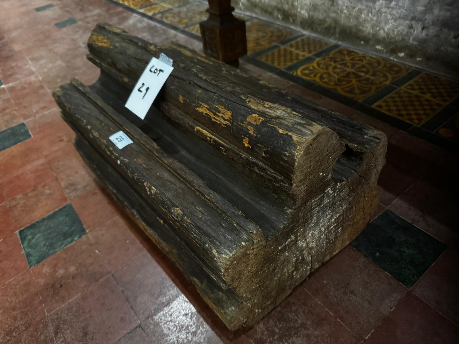 A plain carved section of oak likely from a roof truss/support, possibly 16th century or later,