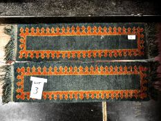 Two short hand knotted vintage woollen runners,