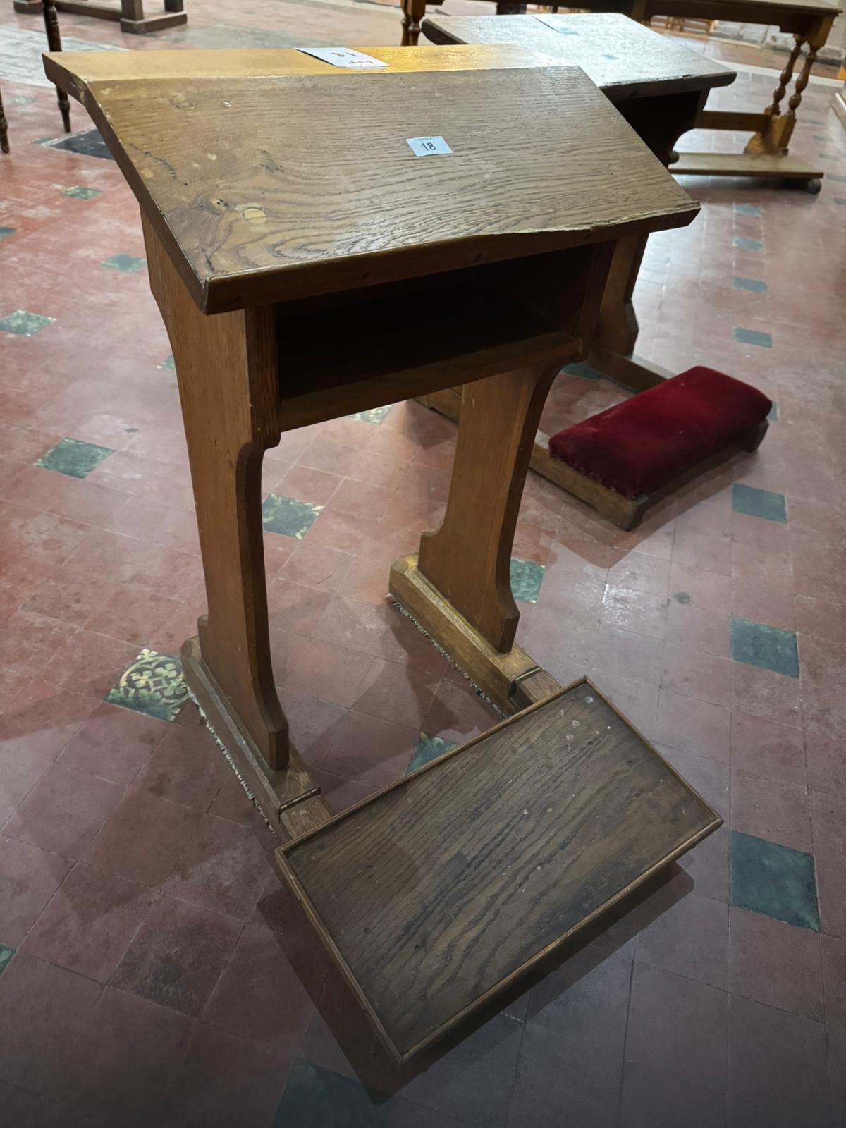 A 20th century oak hinged prie-dieu or prayer desk of plain form throughout, 20" (51cm) wide,
