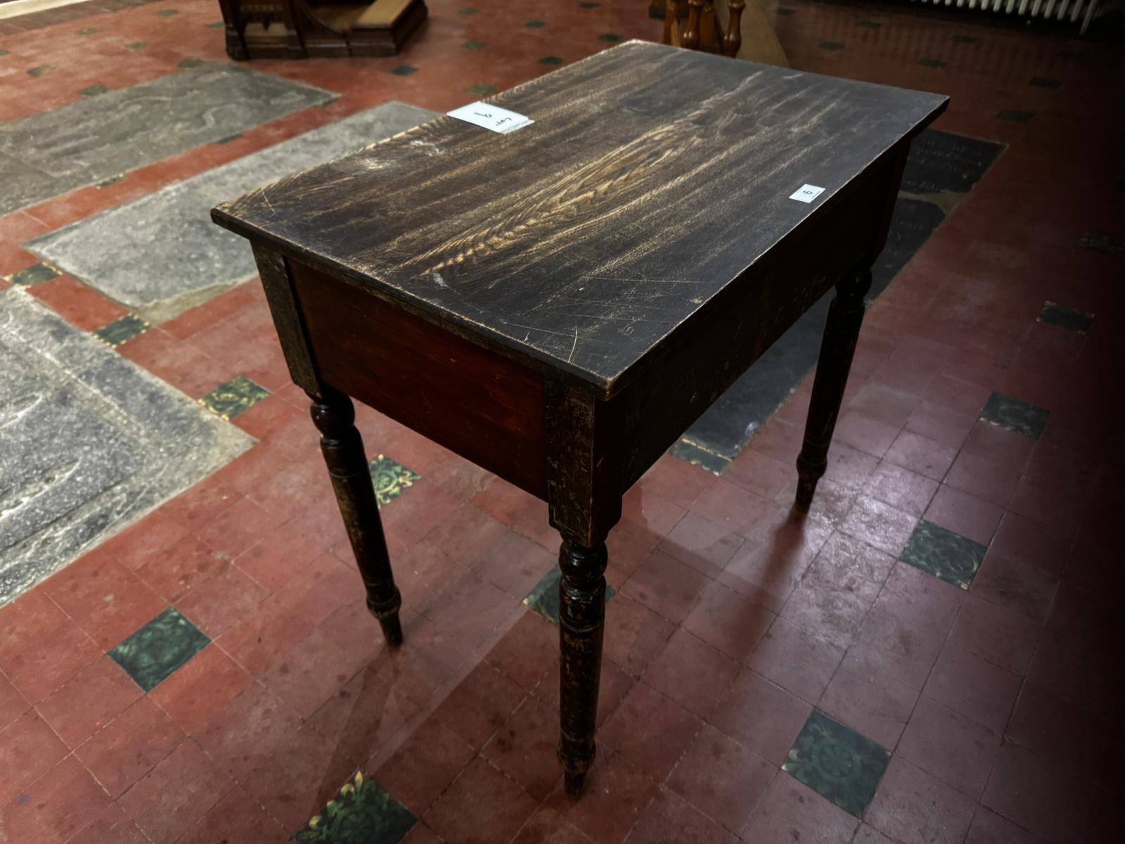 To match Lot 8. An Edwardian mahogany frieze table raised over ring turned legs having single drawer - Image 4 of 5