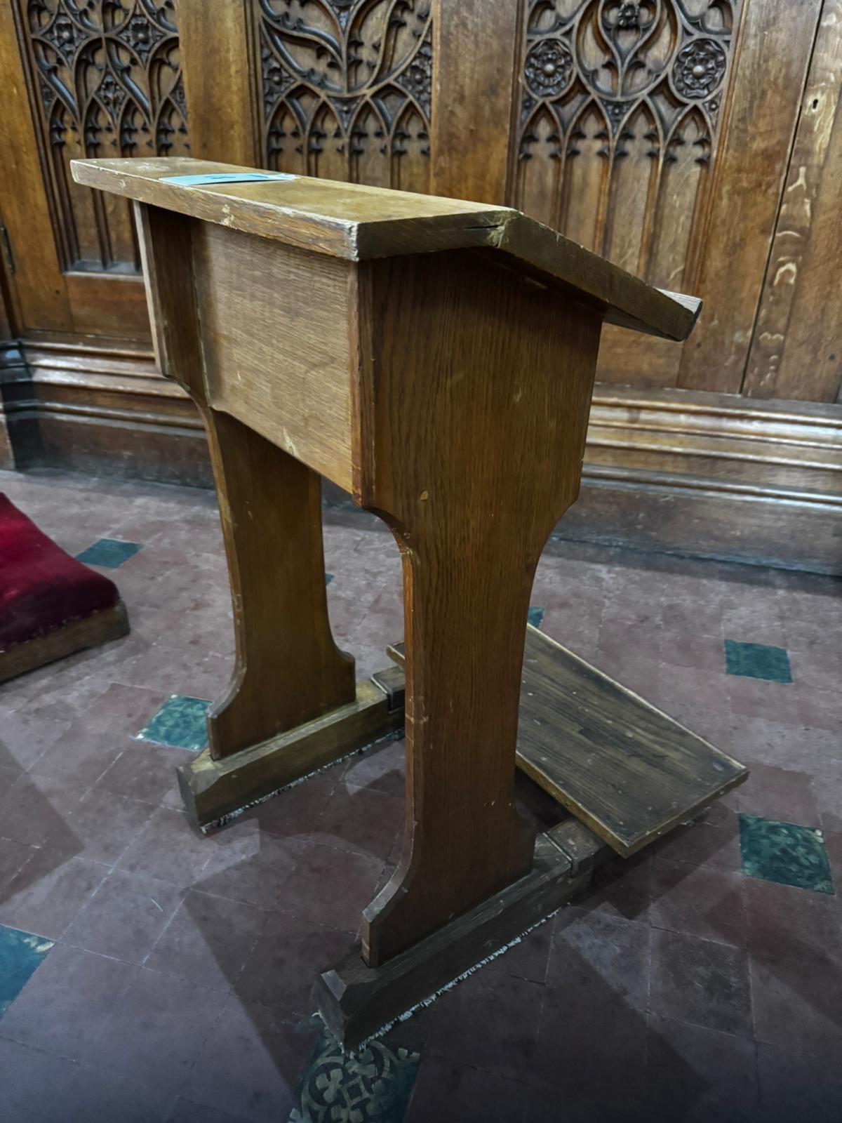 A 20th century oak hinged prie-dieu or prayer desk of plain form throughout, 20" (51cm) wide, - Image 2 of 4