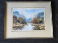 Watercolour by Thomas Moore, river throu
