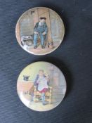 Two Pratt style pot lids being The Times
