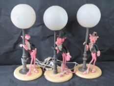 Three Pink Panther lamps, a/f.