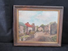 Oil on canvas, street scene, signed and framed.