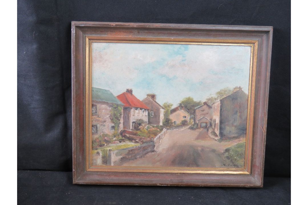 Oil on canvas, street scene, signed and framed. - Image 1 of 4