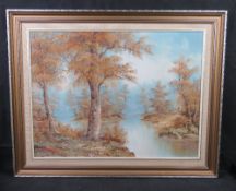 A 20th century oil painting of woodland