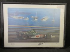 Limited edition print signed by Eddie Irving; Cruising Podium Position for Jaguar - Monaco 2001,