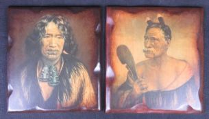 Two Maori prints on wood.