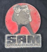 An aluminium Sam Seddon Allen Municipals wall sign.