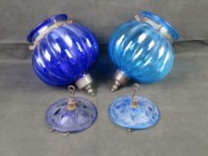 Two vintage glass hanging light shades i