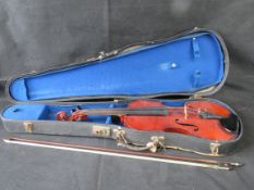 A vintage violin with bow, a/f, label wi
