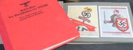 Re-enactment items being NSDAP Organisation book and postcard album.