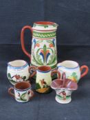 Torquay / Devon motto ware pottery; various items, various marks including Aller Vale.