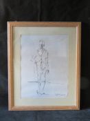 A charcoal sketch of a gentleman from behind, signed P Kent, framed and glazed 45.5 x 55.5cm.