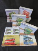 Scale model vehicles, Tower plastic model kits, mostly London buses, 15 items.