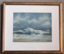 An original painting of a stormy sea, framed and mounted.