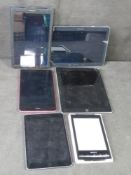 Five tablets and an e-reader including two i pads - one screen noted a/f.