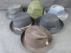 Six felted hats including Christys London, Gieves Old Bond Street London, Whiteley etc.