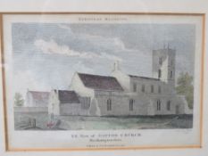 Steel engraving; NE View of Gayton Church Northamptonshire, framed and mounted.