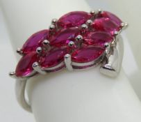 A 925 silver pink stone cocktail ring, size P.