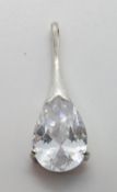 A silver and white stone, teardrop pendant,