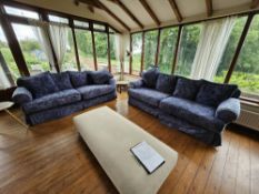 A pair of large contemporary damask patterned sofas, each 225 x 95cm.