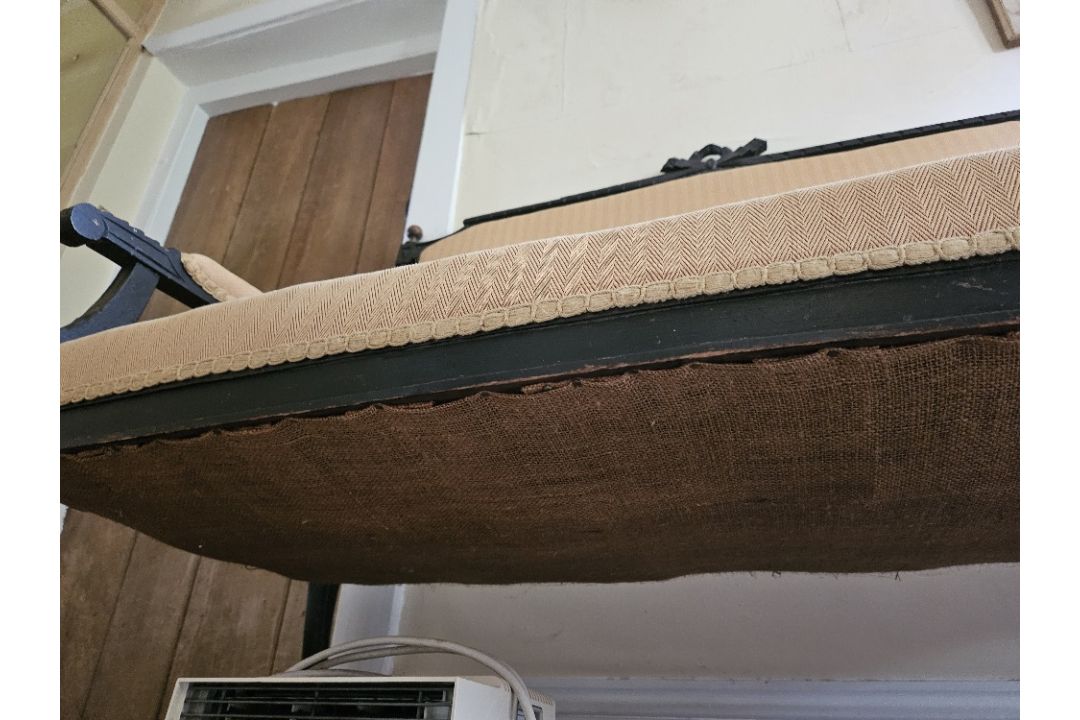 An antique French style salon couch, circa 1880, reupholstered in the traditional manner, - Image 8 of 9