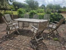 A set of six Canterbury collection reclining garden chairs, associated single chair and table,
