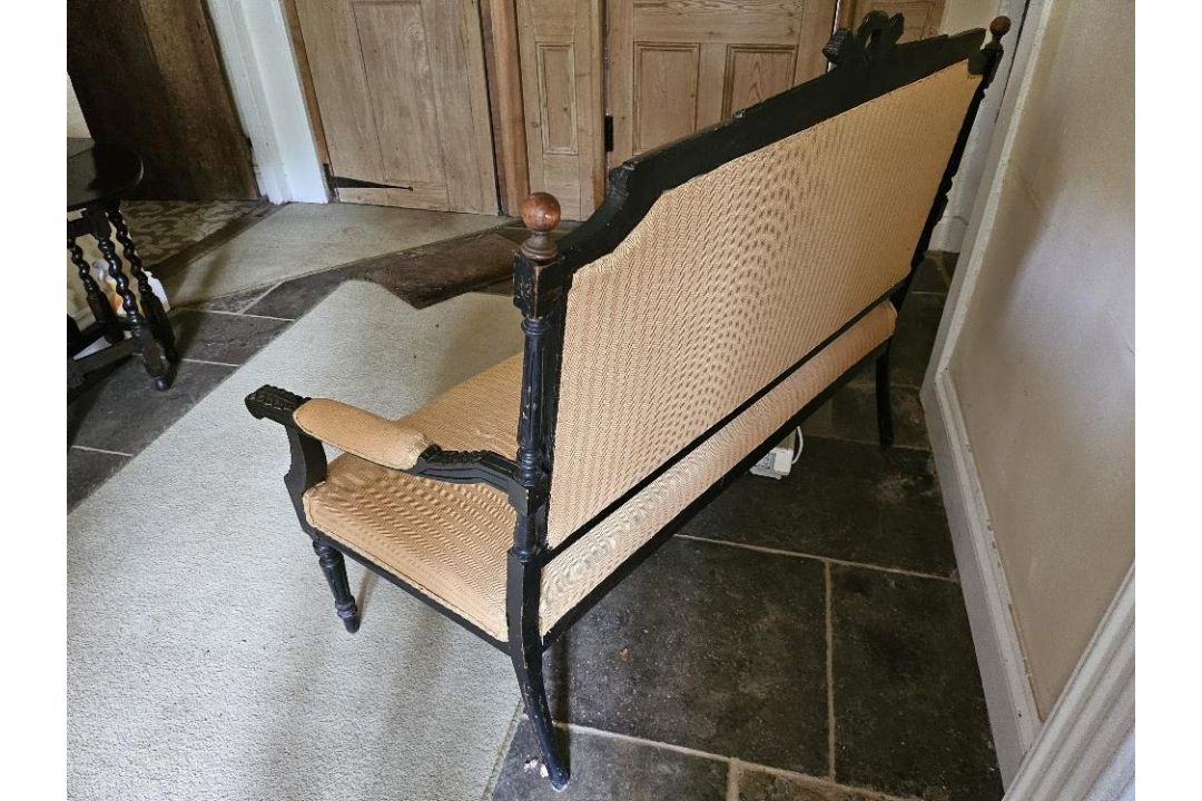 An antique French style salon couch, circa 1880, reupholstered in the traditional manner, - Image 9 of 9