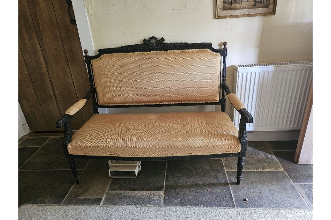 An antique French style salon couch, circa 1880, reupholstered in the traditional manner, - Image 1 of 9