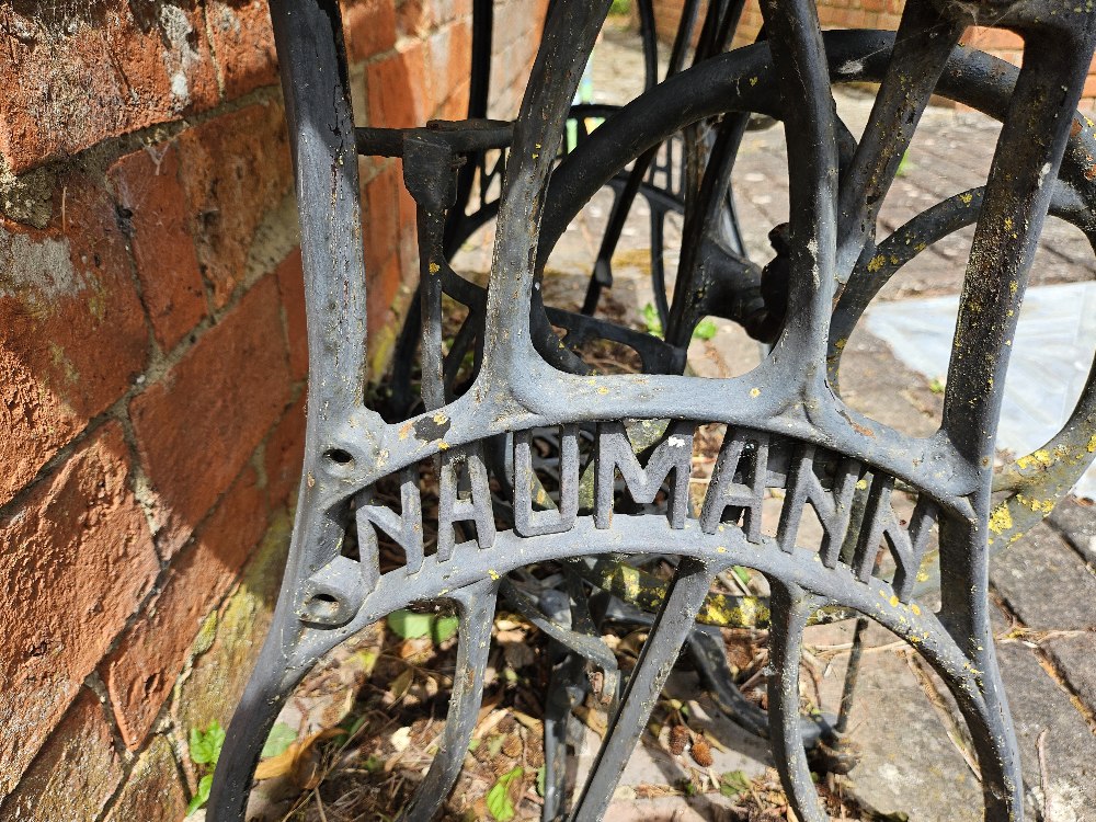 A Naumann sewing machine table base with stone top. - Image 2 of 2