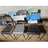 Six mid century stacking chairs.