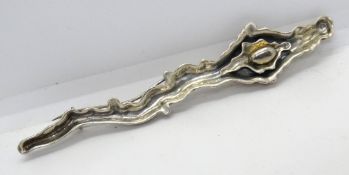 A large and unusual double pin brooch in 925 silver, handmade, believed to be Native American,