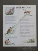 Deer, Oh Dear! signed by the author Christopher Curtis, framed 37 x 29cm overall.