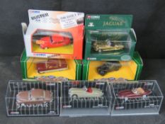 Corgi; Seven Corgi Classic scale model cars, including Buster Great Train Robbery, all in boxes.