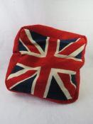 A Union Jack themed bean bag footstool, approx 60 x 60 x 25cm.
