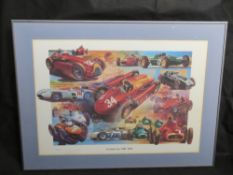 Signed by Fangio; A Jorge Garcia lithograph 'Formula One 1950-1964',
