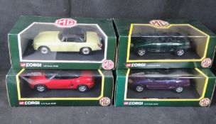 Corgi; four 1;18 scale MG cars in boxes.