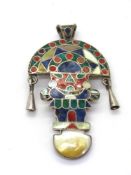 A handmade silver Aztec style brooch, stamped 950.