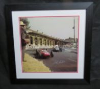 Signed by John Surtees; Photographic print of John Surtees in his #21 Ferrari at Monte Carlo,