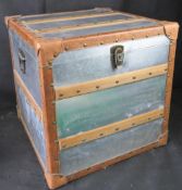 A contemporary metal covered trunk, approx 50 x 50 x 50cm.